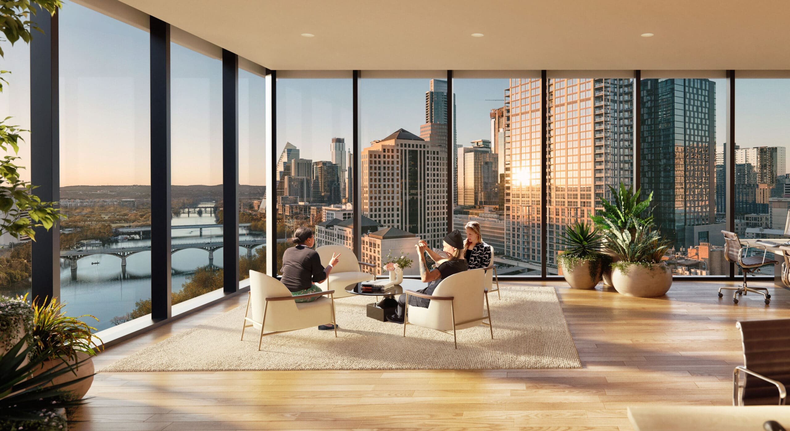 Downtown Austin Apartment Lobby with a View of Lady Bird Lake