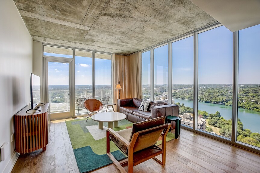 Modern Austin Living Room with Skyline View